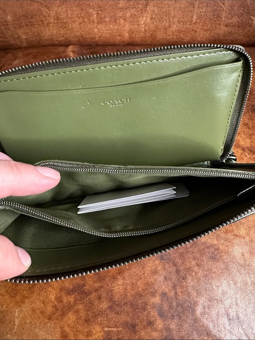 Coach Large Perforated Signature Zip Wallet - Olive
